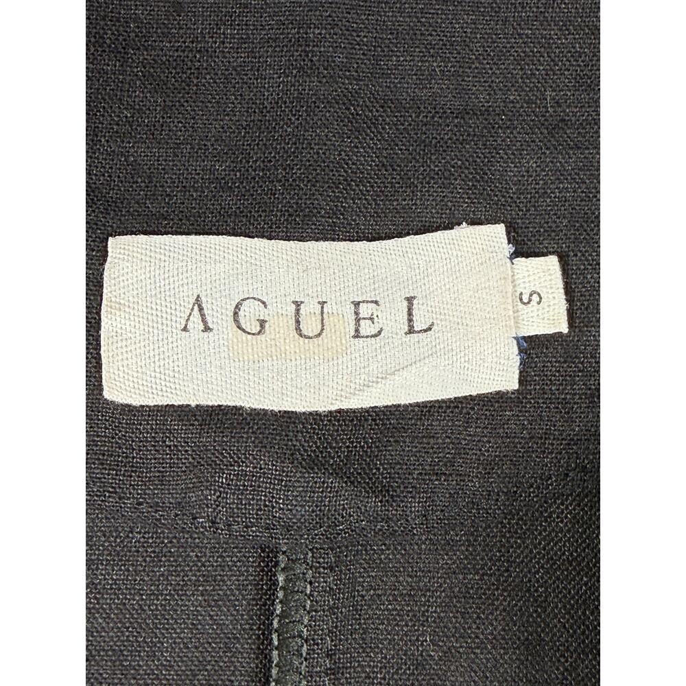 Aguel Black 100% Linen Women Top Tunic Sz S Short Sleeve V Neck - Picture 2 of 8